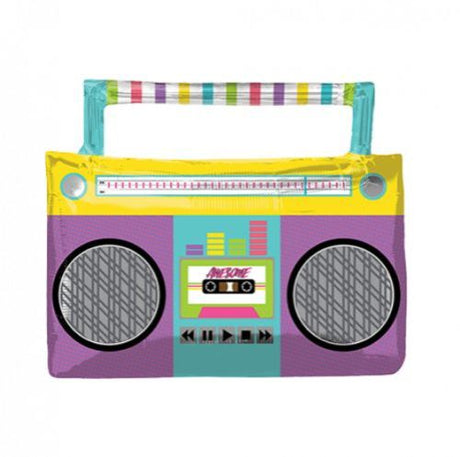 SuperShape foil balloon in a colorful boombox design, measuring 68cm x 55cm, perfect for party decorations.