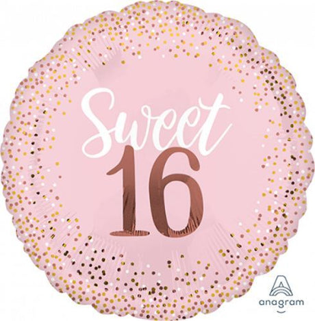 71cm Jumbo HX Sweet Sixteen Blush foil balloon, vibrant color, self-sealing, perfect for stylish birthday celebrations.