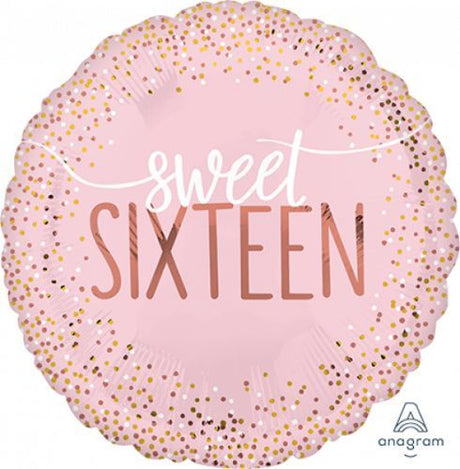 45cm self-sealing foil balloon in blush shade for Sweet Sixteen celebrations