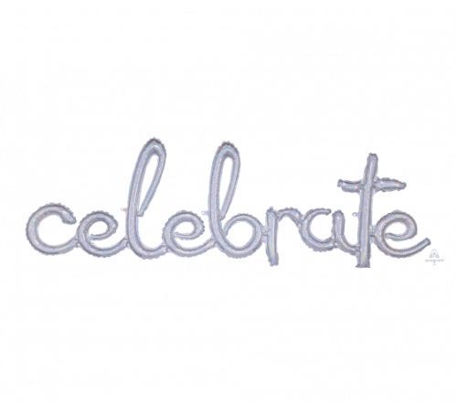 Silver holographic script phrase balloon, 149cm x 50cm, perfect for elegant celebrations and memorable photo ops.