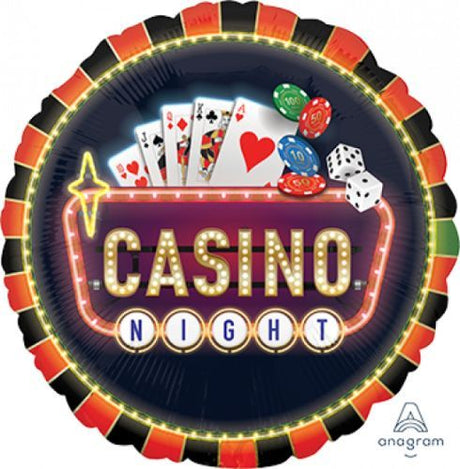 71cm self-sealing foil balloon featuring a vibrant casino-themed dice design.