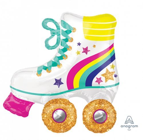 Vibrant 71cm x 76cm foil balloon designed as a roller skate, perfect for themed parties and celebrations.