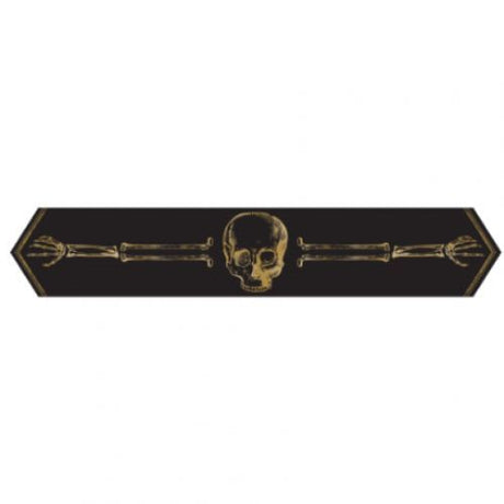 Skeleton Design Table Runner measuring 33cm x 1.85m, perfect for Halloween with spooky elegance and durability.
