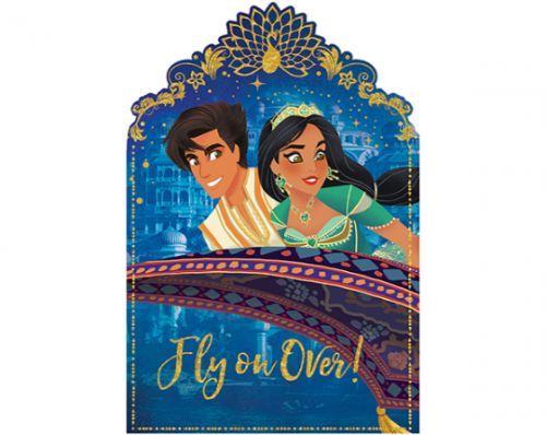 Vibrant Aladdin postcard invitations pack of 8, perfect for themed birthday parties and magical gatherings.