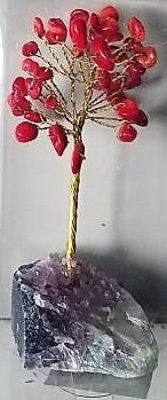 Gemstone Tree with Crystal Base (Red Coral)