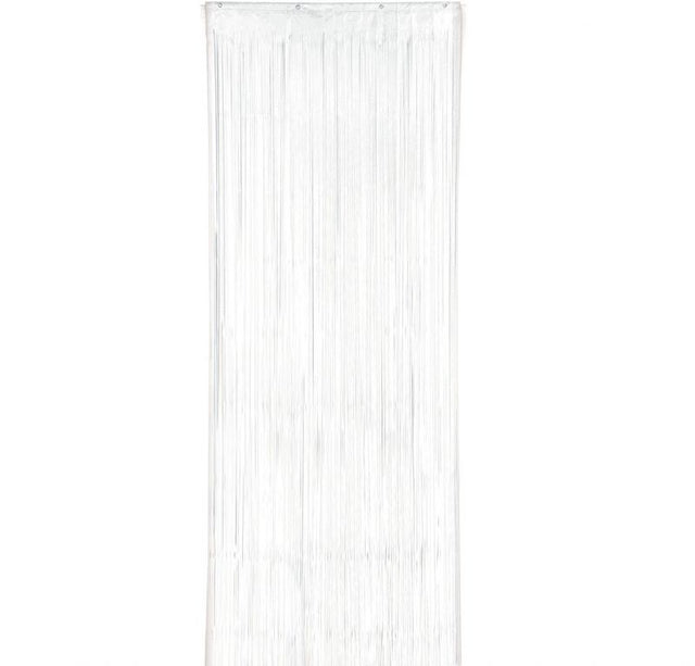 Elegant metallic white curtain, 8'x3', adding luxury and modernity with excellent light control and easy installation.