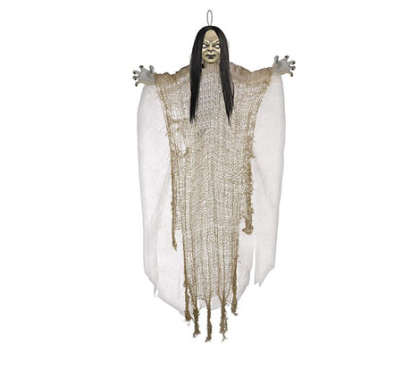 Medium creepy girl hanging prop decoration, 61cm, perfect for Halloween displays and haunted house setups.