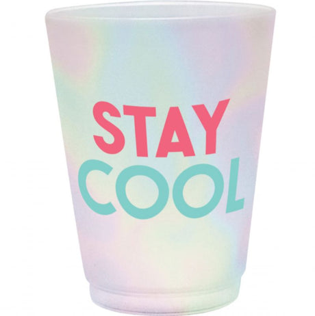 Set of 8 frosted plastic tumblers, 14oz each, designed to keep drinks cool.