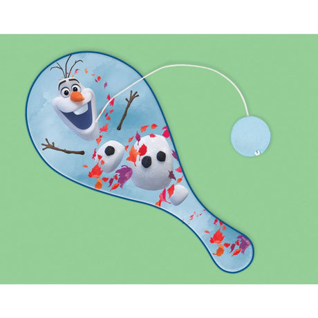 Colorful Frozen 2 paddle ball favors featuring Elsa, Anna, and Olaf; perfect for themed parties and active play.