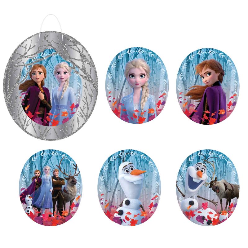 Frozen 2 Decorating Kit featuring glittered cutouts of Elsa, Anna, and Olaf, perfect for themed celebrations.
