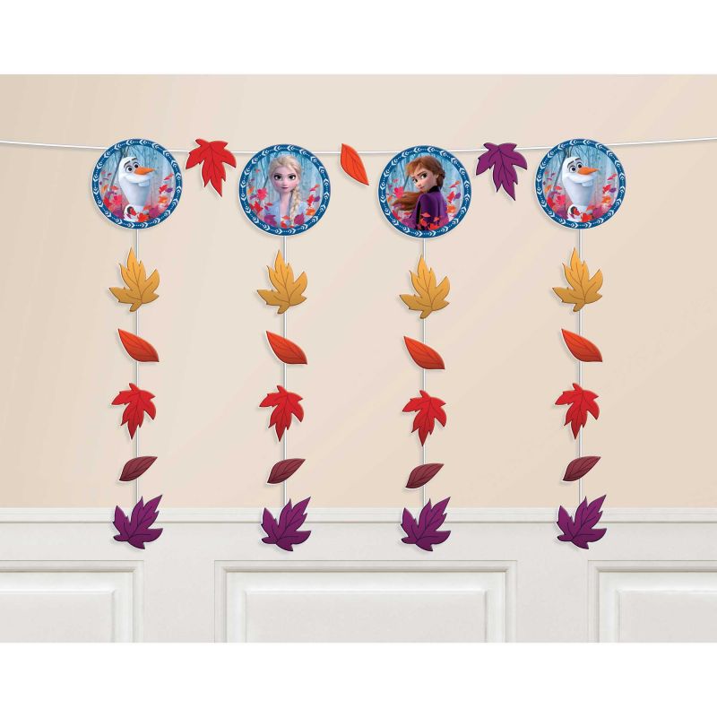 Frozen 2 Hanging String Decorations featuring vibrant characters, perfect for magical party themes, measuring 53cm.