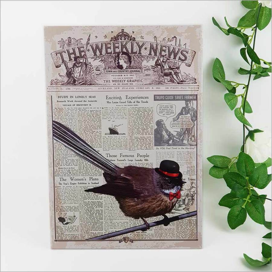 Kiwiana Wall Art - Rectangle Large: Vintage Fantail - Printed Circle | Rectangle