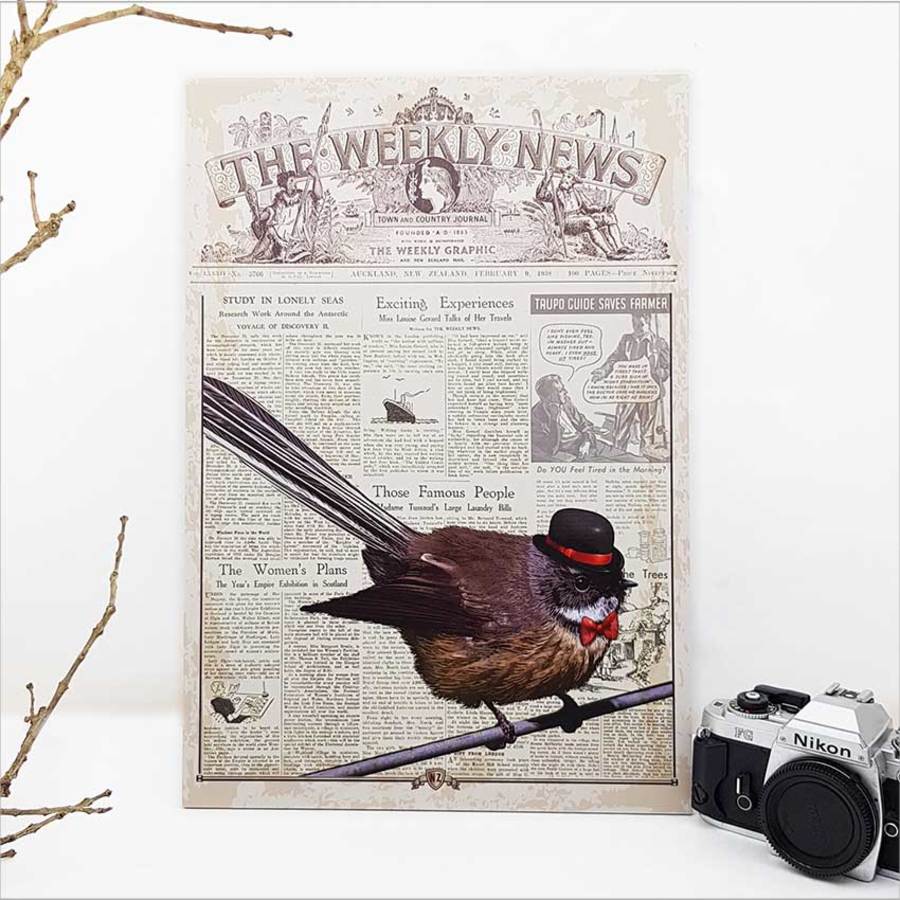 Kiwiana Wall Art - Rectangle Large: Vintage Fantail - Printed Circle | Rectangle