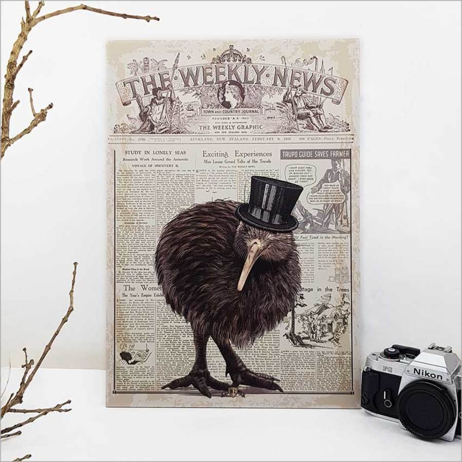 Kiwiana Wall Art - Rectangle Large: Vintage Kiwi - Printed Circle | Rectangle