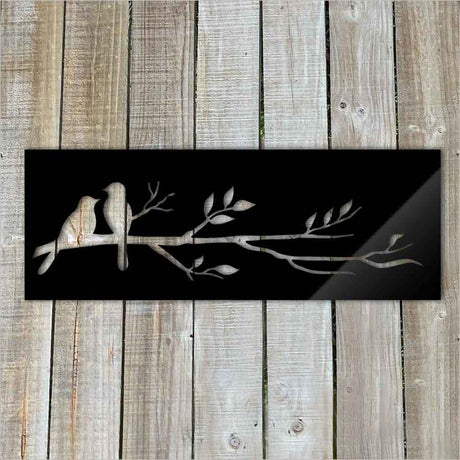 Elegant black wall art featuring birds on a branch, crafted from durable ACM material, perfect for any decor style.