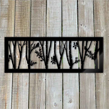 Large black forest wall art panel, lightweight ACM material, suitable for indoor and outdoor decor, 285mm x 790mmH.