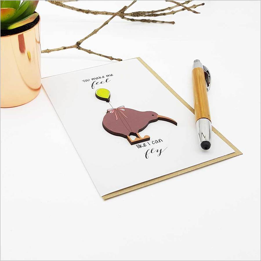 Kiwi-themed greeting card on textured cardstock, perfect for expressing heartfelt messages with elegance.