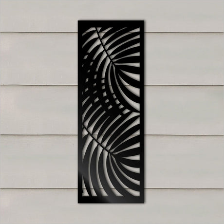 Elegant large black wall art featuring double palm designs, suitable for indoor and outdoor decor, 285mm x 790mmH.