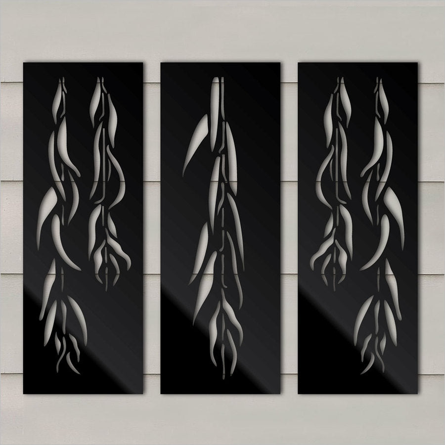 Elegant black willow panel for indoor/outdoor use, 285mm x 790mmH, ideal for fences and decorative screens.