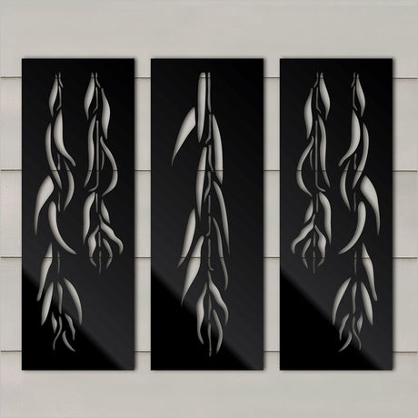 Elegant black willow panel for indoor/outdoor use, 285mm x 790mmH, ideal for fences and decorative screens.