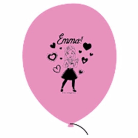 Pack of 6 vibrant pink 30cm latex balloons featuring The Wiggles' Emma, perfect for festive celebrations.