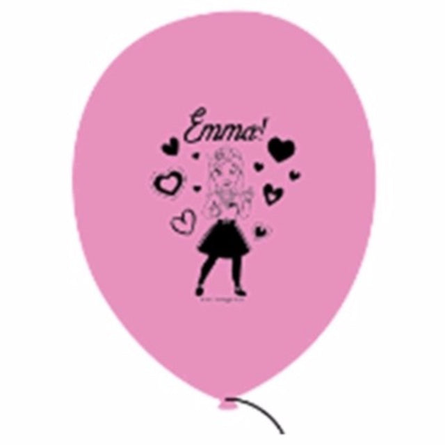 Pack of 6 vibrant pink 30cm latex balloons featuring The Wiggles' Emma, perfect for festive celebrations.
