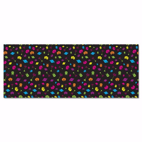 Colorful 80's video game themed backdrop measuring 1.2m x 9.1m, perfect for retro parties and photo ops.