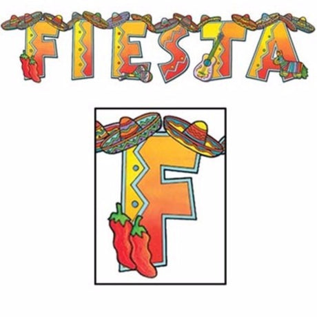 Colorful fiesta-shaped jointed banner, 20cm x 89cm, perfect for vibrant party decorations and celebrations.