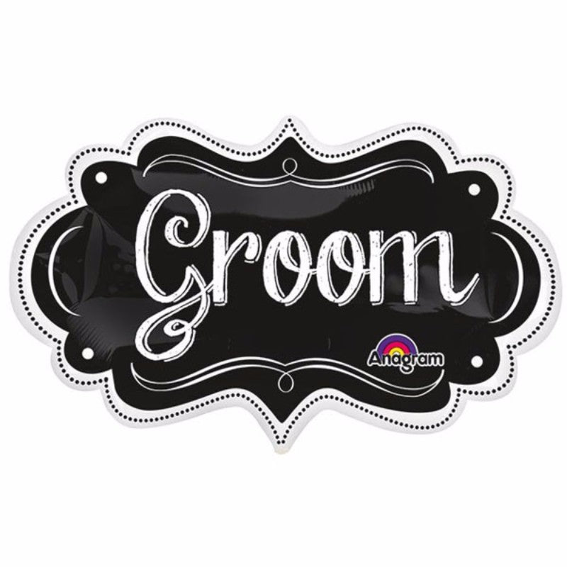Shape Groom Chalkboard Marquee Black balloon, 40cm x 68cm, self-sealing, customizable with chalk for events.