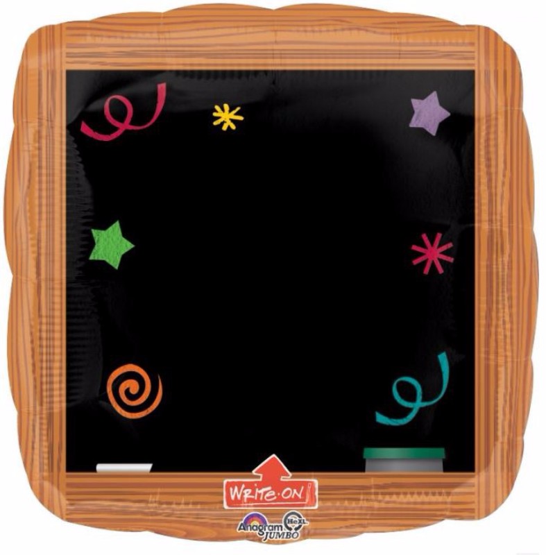A 81cm foil balloon with a chalkboard surface for writing personalized messages, perfect for parties and celebrations.