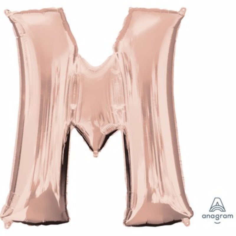 Elegant 81cm rose gold Letter M balloon, perfect for festive celebrations and durable for lasting decor.