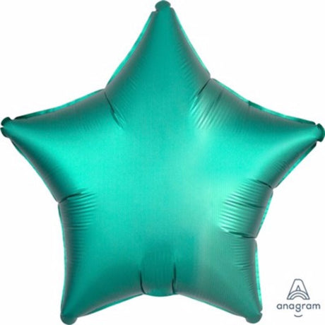 45cm star-shaped jade satin foil balloon, perfect for elegant celebrations and requires helium inflation.