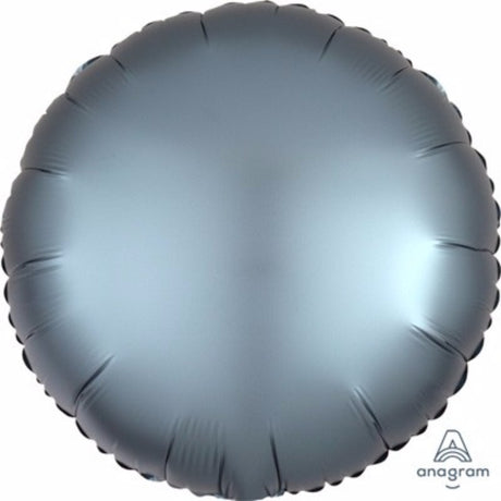 45cm round steel blue satin luxe foil balloon, perfect for elegant celebrations and easy decoration with helium.
