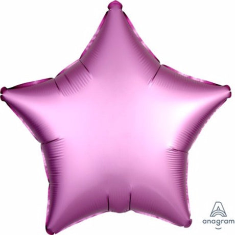 45cm star-shaped flamingo pink satin foil balloon, perfect for glamorous celebrations and helium inflation.