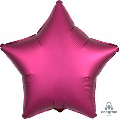 45cm star-shaped pomegranate satin foil balloon, self-sealing and requires helium for inflation.