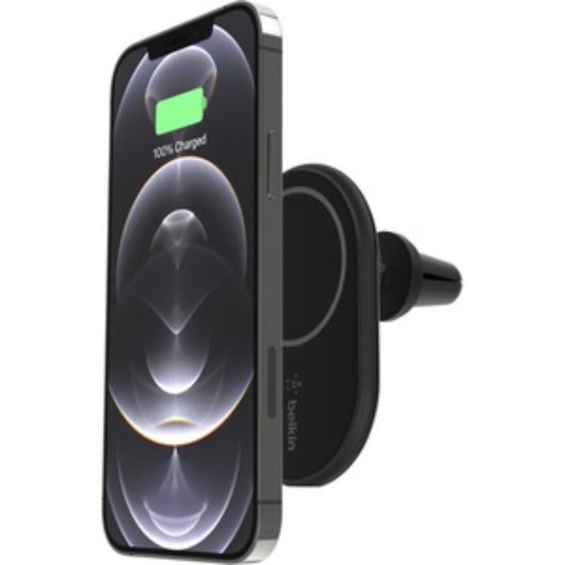 Belkin BOOST?CHARGE MagSafe Auto Charger for iPhone 12, 10W fast charging, magnetic alignment, vent clip mount.