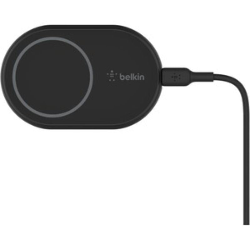 Belkin BOOST?CHARGE MagSafe Auto Charger with 10W fast wireless charging for iPhone 12, magnetic alignment, and secure vent clip.