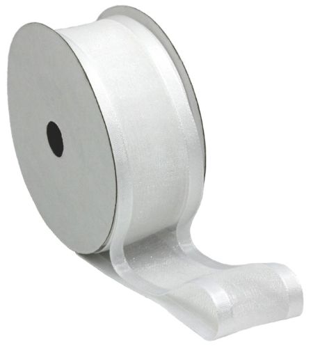 White organza ribbon with satin edge, 38mm wide, 20m long, perfect for crafting and decorating special occasions.