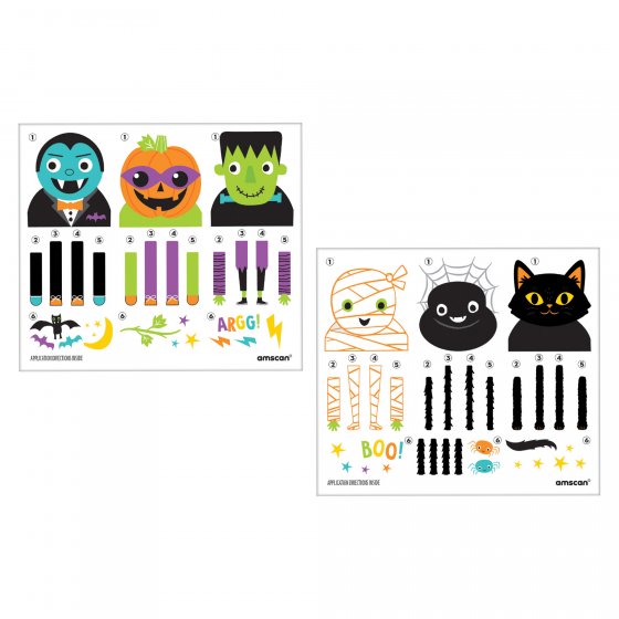 Pack of 12 vibrant Halloween hand temporary tattoos featuring spooky and fun designs for all ages.