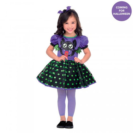 Cheeky Bat Girls costume for ages 3-4, featuring a whimsical dress and matching headband, perfect for Halloween fun.