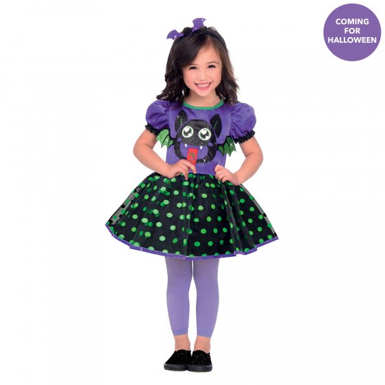 Cheeky Bat Girls costume for ages 3-4, featuring a whimsical dress and matching headband, perfect for Halloween fun.