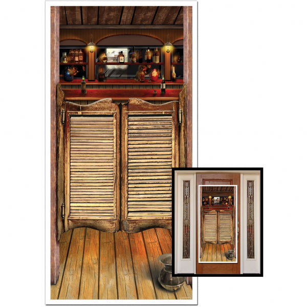 Decorative plastic banner door cover for saloon, 75cm x 150cm, suitable for indoor and outdoor use.
