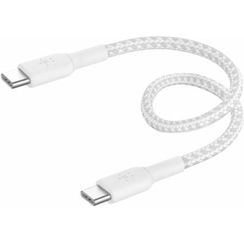 Belkin 15cm USB-C TO USB-C BOOSTCHARGE CABLE, BRAIDED, WHITE (CAB004BT0MWH)