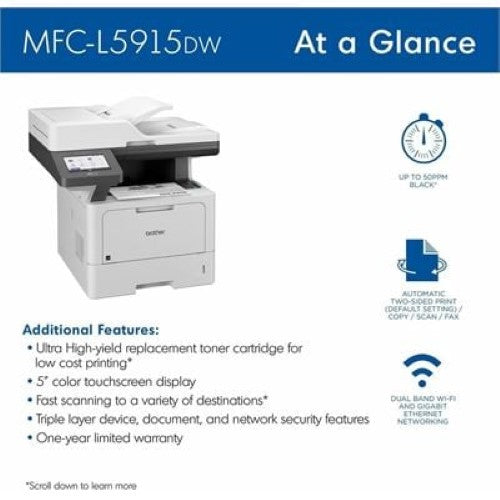 Brother MFCL5915DW 50ppm Mono Laser MFC Printer WiFi (MFCL5915DW)