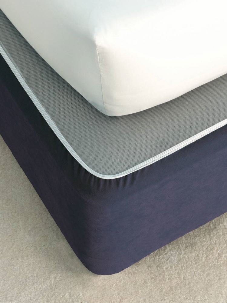 Navy faux suede bedwrap for single bed, featuring elasticized edges for a tailored fit and a stylish bedroom update.