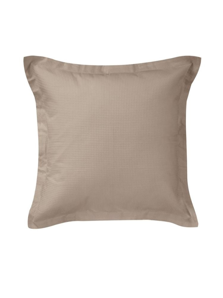 Luxurious taupe Euro pillowcase with textured waffle front and smooth percale reverse, ideal for stylish bedroom decor.