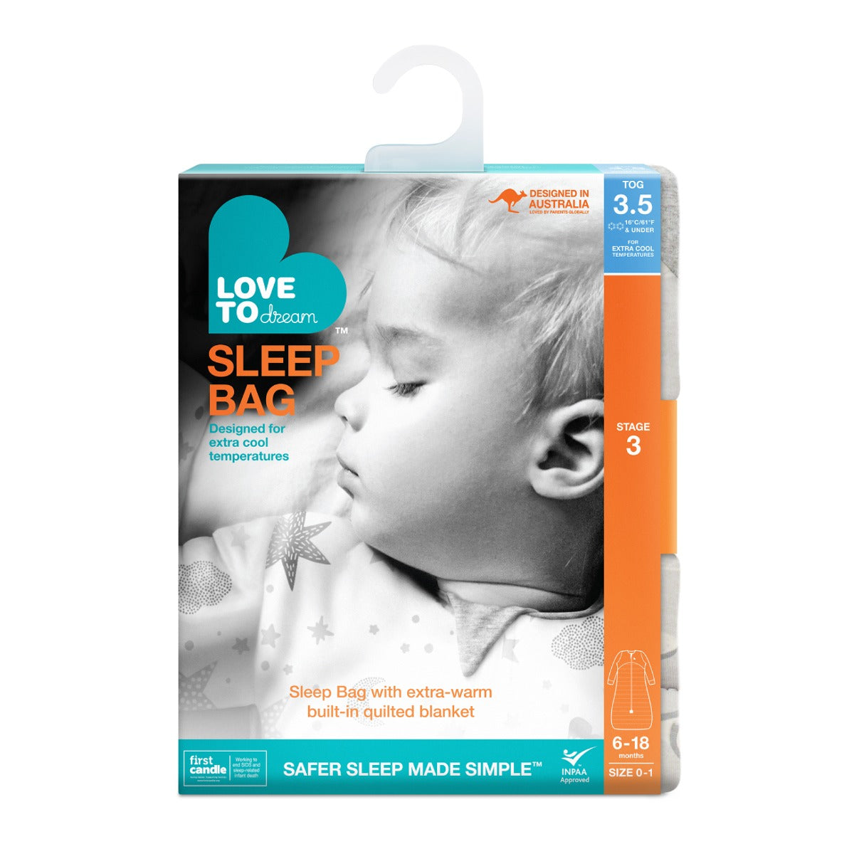 Love to Dream Sleep Bag™ Extra Warm 3.5 TOG - South Pole Grey - 6-18m