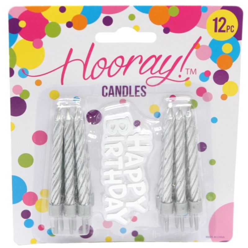 Bday Candles Spiral Silver 12p