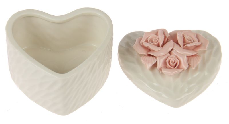 Trinket Box - Rose on Heart White (2 Units)