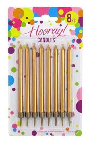 Candles Gold W Holder 8pc